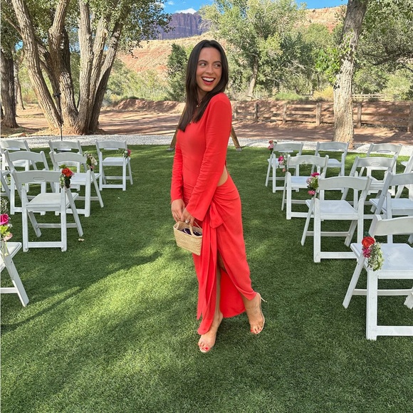 Silvia Tcherassi Temis Maxi Dress Gown Orange Ruching Cutout Long Sleeves Sz S - Picture 3 of 3